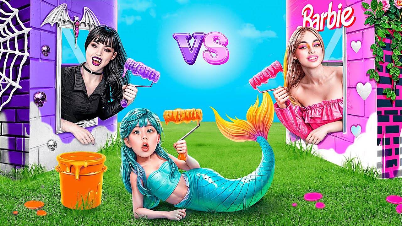 Домики одного цвета челлендж Барби vs Вампир vs Русалка!