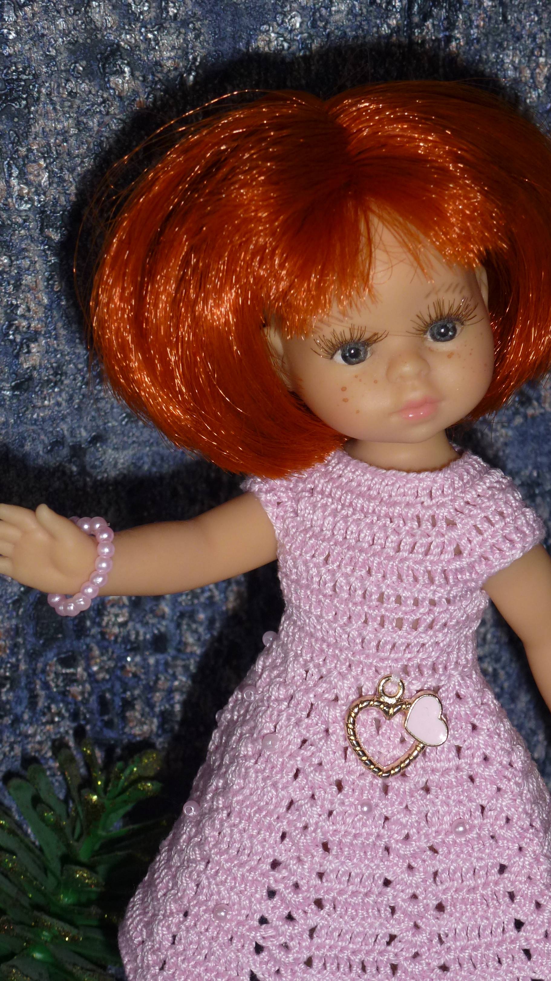 Авторское вязаное платье на кукол Паола Рейна мини 21 см «Любовь M&N» \ Doll dress for Paola Reina