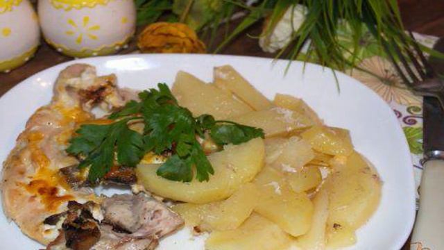 Картофель с куриными отбивными в духовке