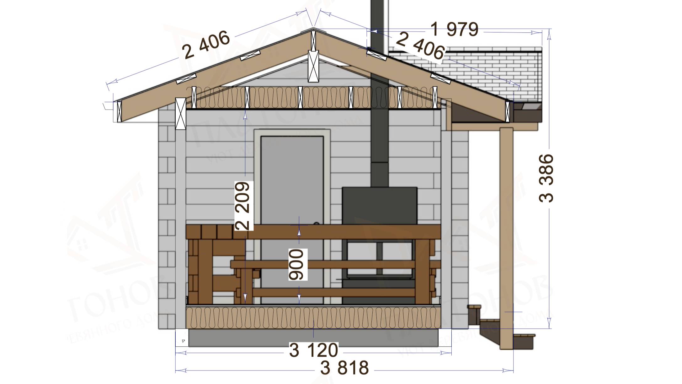 Кд201, Баня из клееного бруса по проекту Кд201