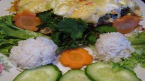 Рыбка под овощной шубкой в омлете