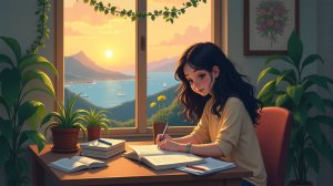 Lo-fi with Nikki: Studying and taking notes in the warm sunlight