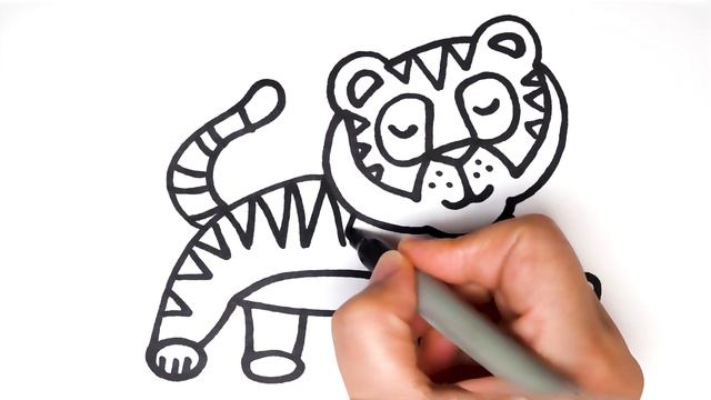 Coloring and Drawing Tiger Рисунок Тигра Yo'lbars chizish