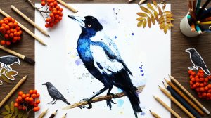 Ворона шаг за шагом 🎨 | Акварель, брызги и атмосфера | Арт-релакс без слов