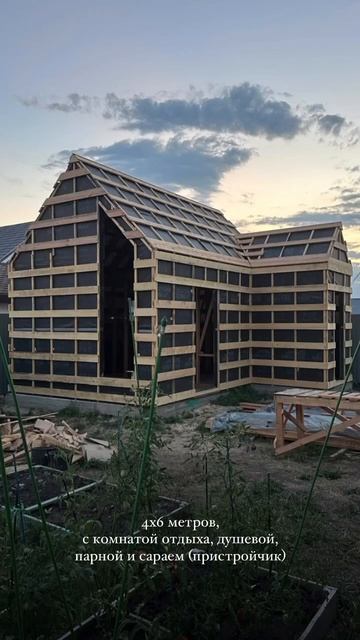 Каркасная баня 4х6 с хозблоком #строительстводомов #ба? смотреть онлайн