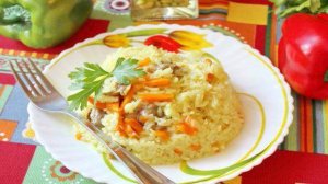 Рис с куриными желудками и овощами