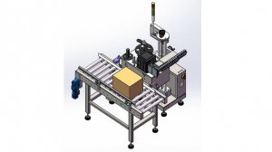 Принтер-аппликатор с пневмо-переносом этикетки на переднюю стенку гофрокороба