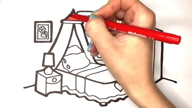 How to draw a bedroom / Bedroom drawing and colouring/ як намалювати спальню