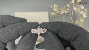 Кольцо из белого золота с бриллиантами и рубинами в эльфийском стиле