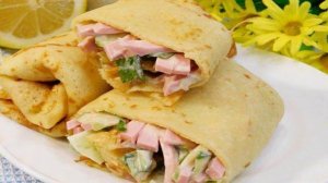 Блины с начинкой из ветчины и огурцов