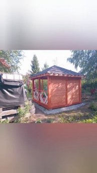 беседка 3х3 цвет вишня с белым Кровля мягкая #каркасная