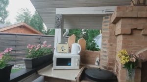 Наша летняя  веранда  во время  дождя.  Небольшой дождь,  сильный  дождь,  ливень