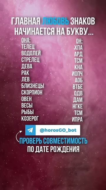 На какую буквы начинается ГЛАВНАЯ ЛЮБОВЬ знаков зодиа