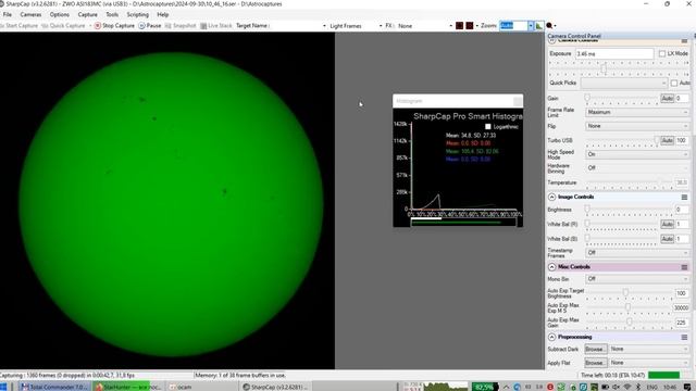 Процесс съёмки Солнца с цветной камерой ZWO ASI183MC смотреть онлайн