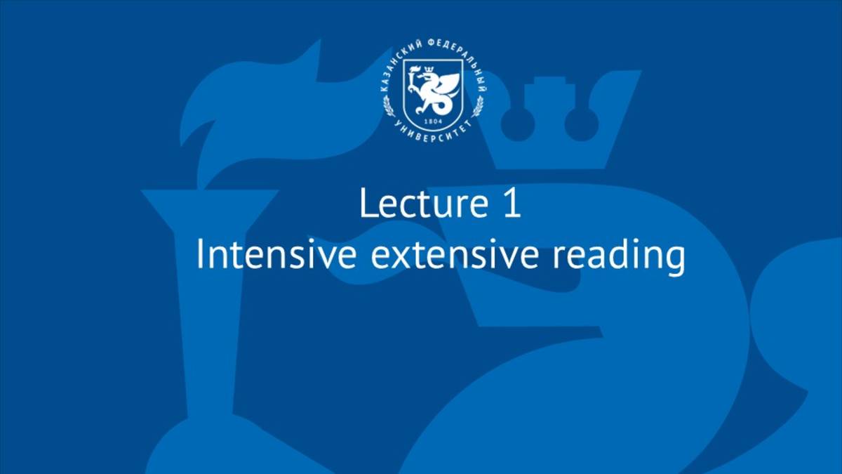 Lecture 1 Intensive extensive reading