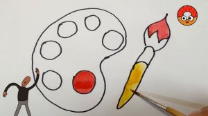 How To Draw PAINTS and BRUSHES for kids | Как нарисовать КРАСКИ И КИСТОЧКУ для детей