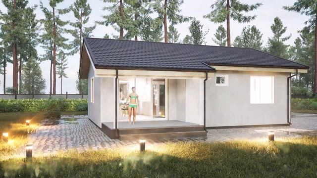 Уютный ПРОЕКТ КАРКАСНОГО ОДНОЭТАЖНОГО дома 9,6 на 9,8 ме смотреть онлайн