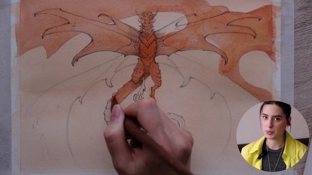 Рисуем акварелью дракона стихии огонь акварель рису?