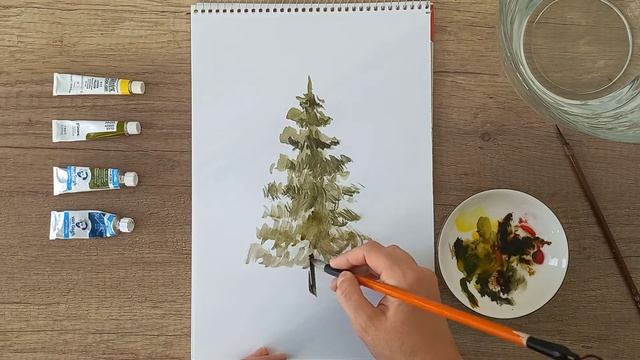 WATERCOLOR PAINTING. Как нарисовать ель.