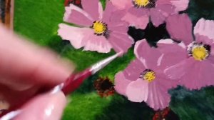 Картина Космея. Пишем масляными красками. Холст 18*24см.