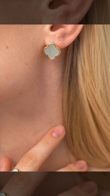 Серьги клевер золотистые с натуральным перламутром #di