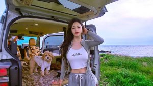 Отдых на природе в машине с собакой на берегу синего моря | Мини вен🚙