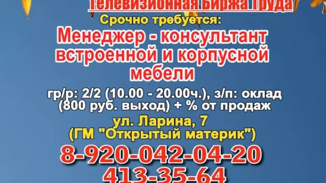 13 октября_08.30_Работа в Нижнем Новгороде_Телевизионная Биржа Труда