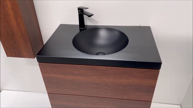 Тъмно дървесен шкаф за баня от ПВЦ водоустойчив с чере смотреть онлайн