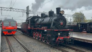 Парад паровозов на Финляндском вокзале к Дню Победы: Оп.7587, Эу699-74, Эр796-46, май 2025 года