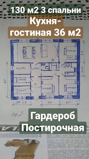 #проектдома 1 этаж 130 м спальни #одноэтажныйдом #домизк?