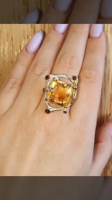 Крупное Серебряное Кольцо ручной работы с натуральны? смотреть онлайн