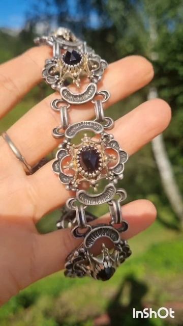 Австро Венгрия крупный серебряный браслет с гранатам
