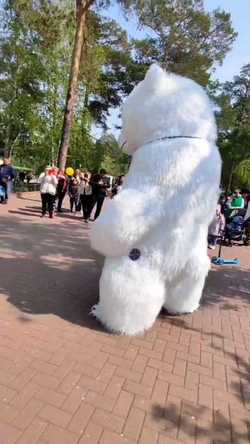 Танец большого трехметрового белого медведя в парке!