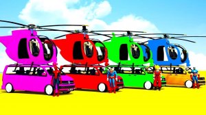 Мультики для детей про машинки цветные вертолеты машины и автобус для малышей и супергероев