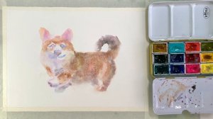 Корги рисунок акварелью без предварительного эскиза
