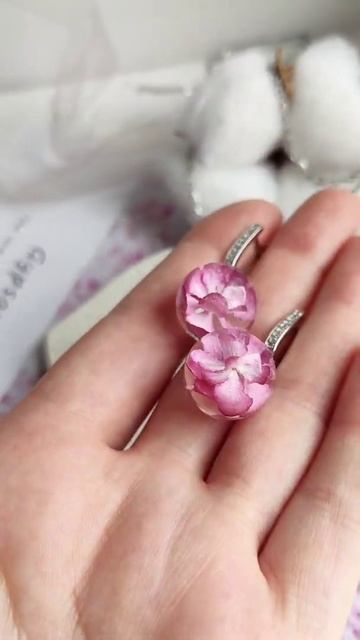 Pink Hydrangea jewelry set Кулон и серьги с натуральными цветами г смотреть онлайн