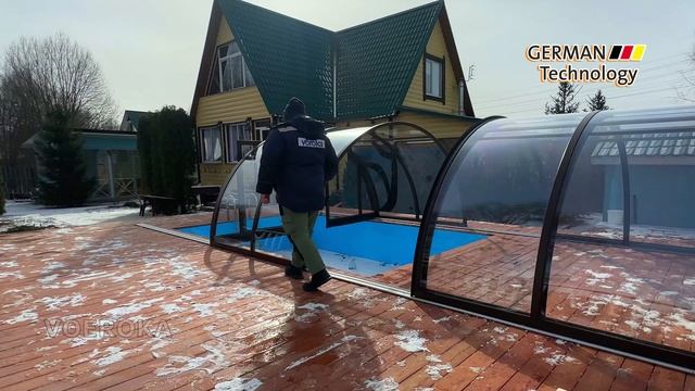 Павильон для бассейна Размеры 6,5х4,5х1,55м. Цвет Коричневый. Прозрачный поликарбонат