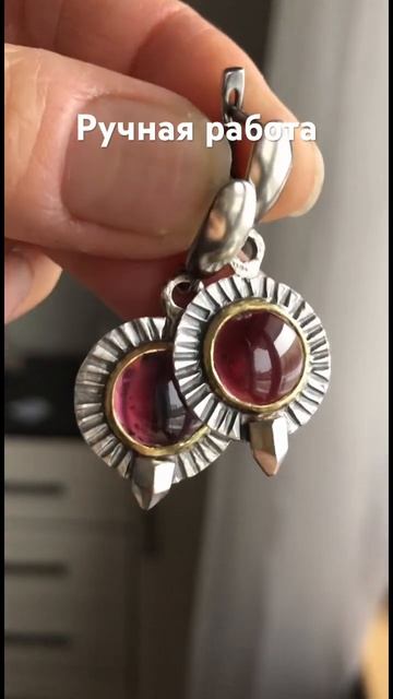 Серьги ручной работы из серебра с натуральными камням