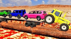 Грузовик с двойным бортовым прицепом против поезда Speedbumps против легковых автомобилей | Трактор