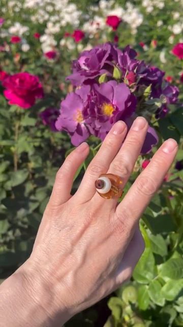 Кольцо «Башня»  бисер, янтарь, жемчуг, гранат. Стоимост смотреть онлайн