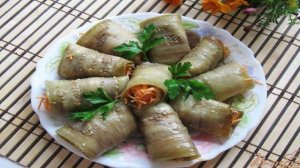 Рулетики из баклажанов с морковью и чесноком