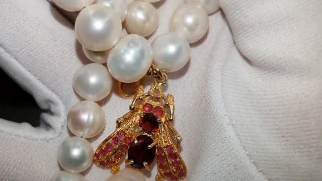 Колье с натуральным Жемчугом Гранатами родолитами и ?