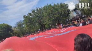 Мотоциклисты Краснодара развернули большое Знамя Победы