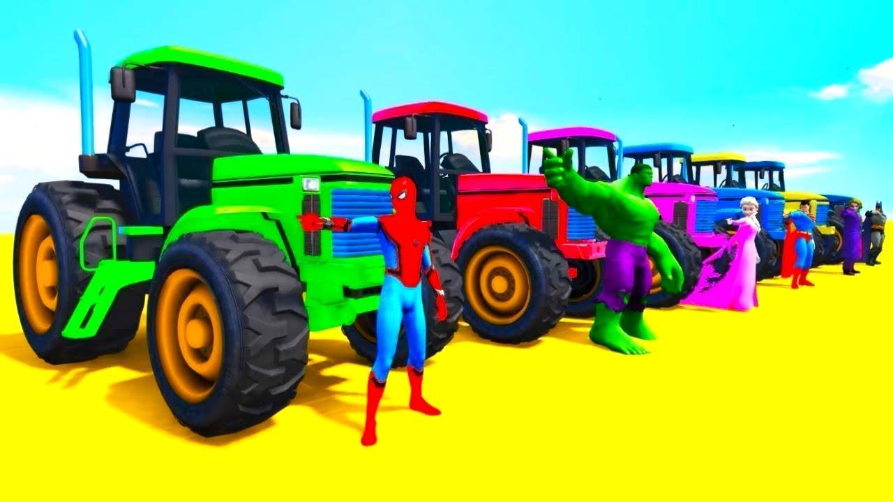Развивающий мультики про Цветные Тракторы и Лодки для Супергероев и Детей Мультик для детей