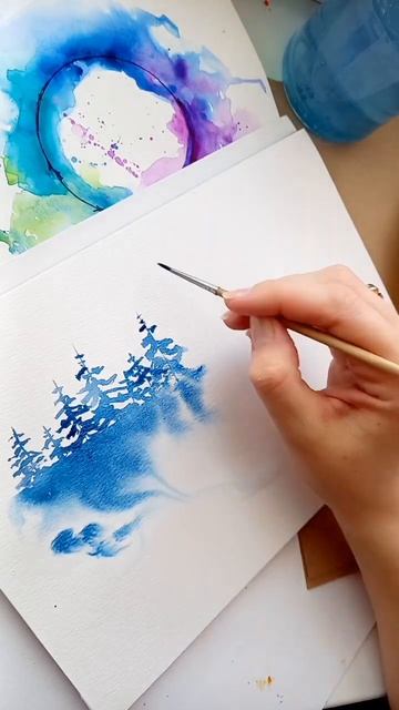 самый простой способ нарисовать ели #watercolor #abstractpainting #? смотреть онлайн