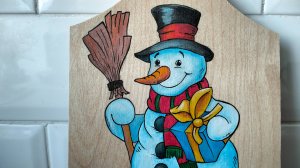 Роспись разделочной доски. Снеговик