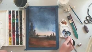 Урок акварелью «Звёздное небо». Для начинающих художников.