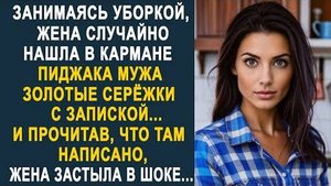 Занимаясь уборкой, жена случайно нашла в кармане пиджака мужа золотые серёжки с запиской. И прочитав