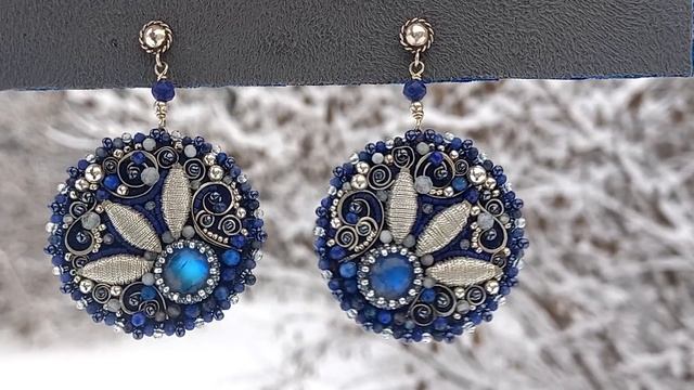 Серьги "Зима", ручная вышивка, золотное шитьё. смотреть онлайн