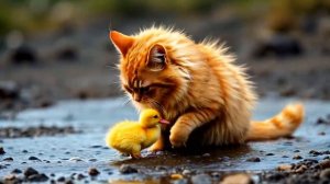 Cat Momo Saves Injured Duckling and Becomes Its Caretaker _ Heartwarming Animal